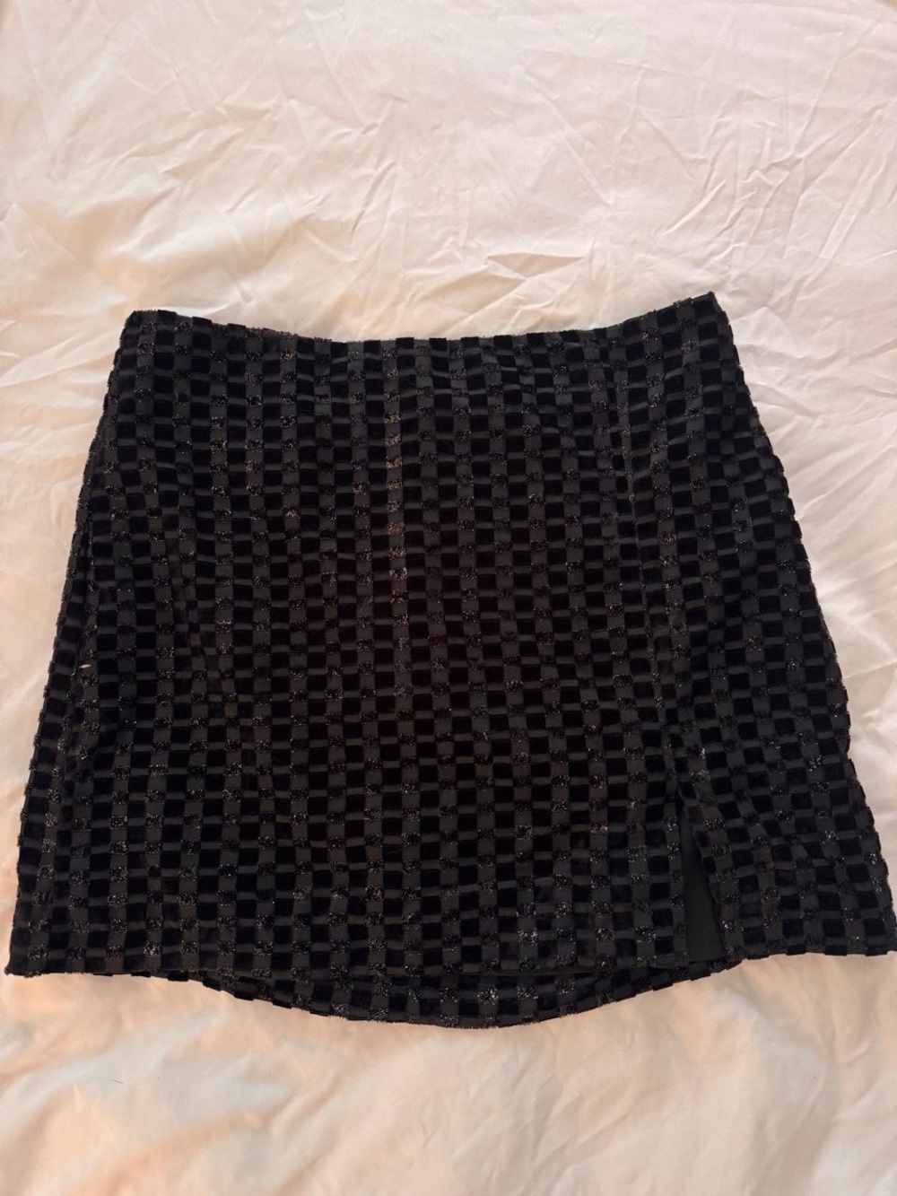 House of Harlow black silver velvet checkered mini skirt- Size M